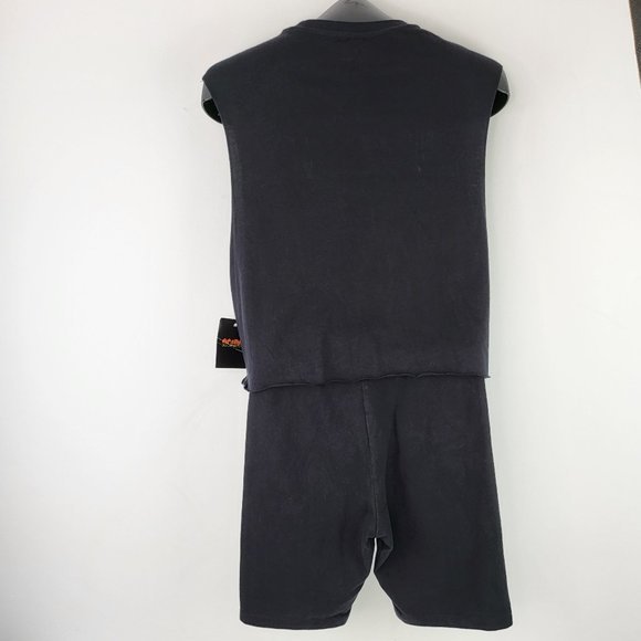 AC/DC Womens Medium 2 Piece Outfit Black Sleeveless Crop Top Biker Shorts New - Picture 2 of 6